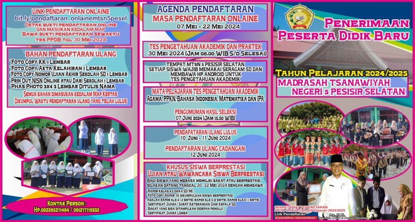 PENERIMAAN SISWA BARU MTsN 5 PESISIR SELATAN (PPDB ONLAINE) TAHUN PELAJARAN 2024/2025